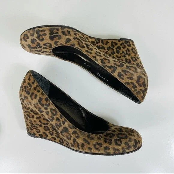 Stuart Weitzman Animal Leopard Cheetah Print Suede Leather Wedge Shoes Size 7.5 - Picture 5 of 16